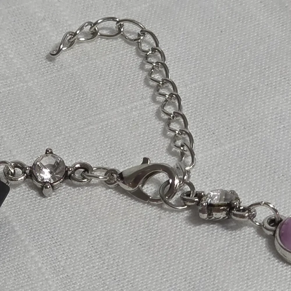 Paparazzi Pink Cat Eye Bracelet Silver Tone Clear Rhinestone Adjustable Jewelry